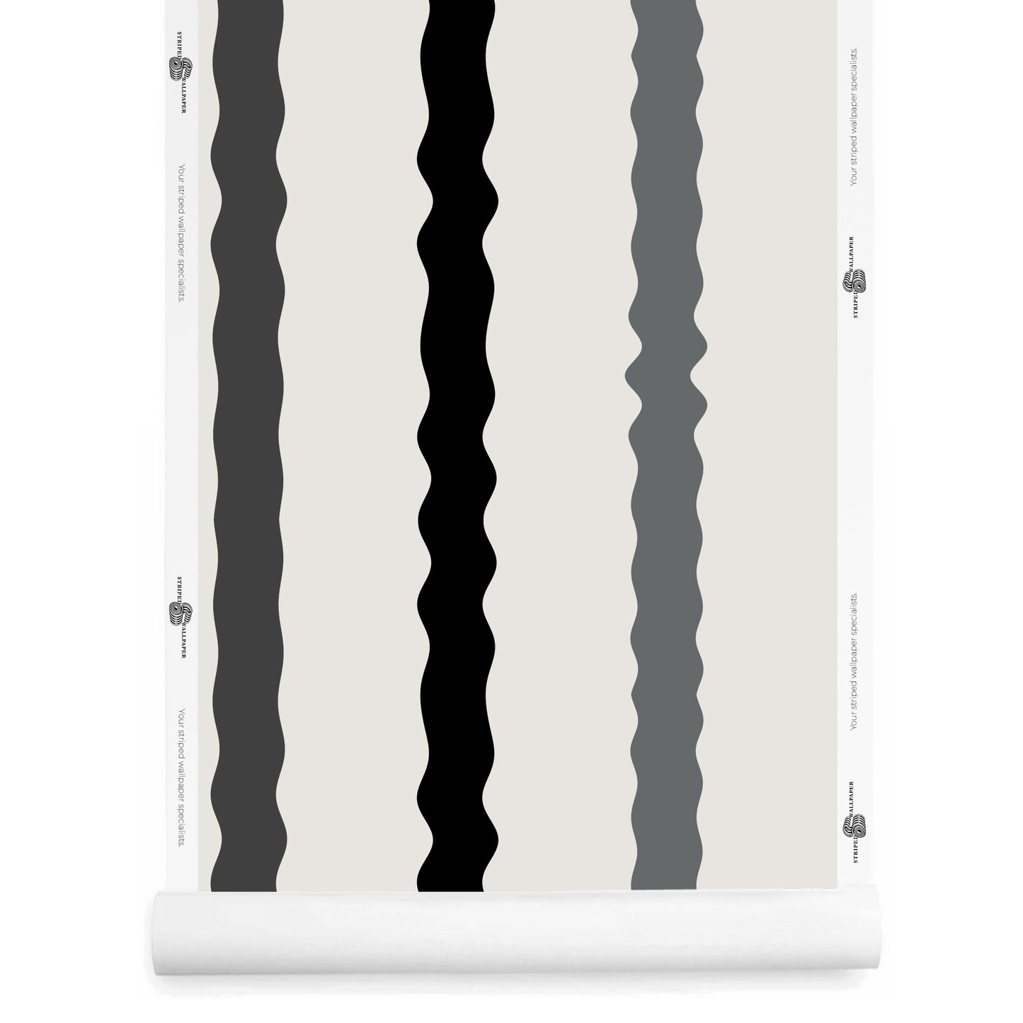 Black, grey, and white wavy stripe wallpaper roll – Maiden