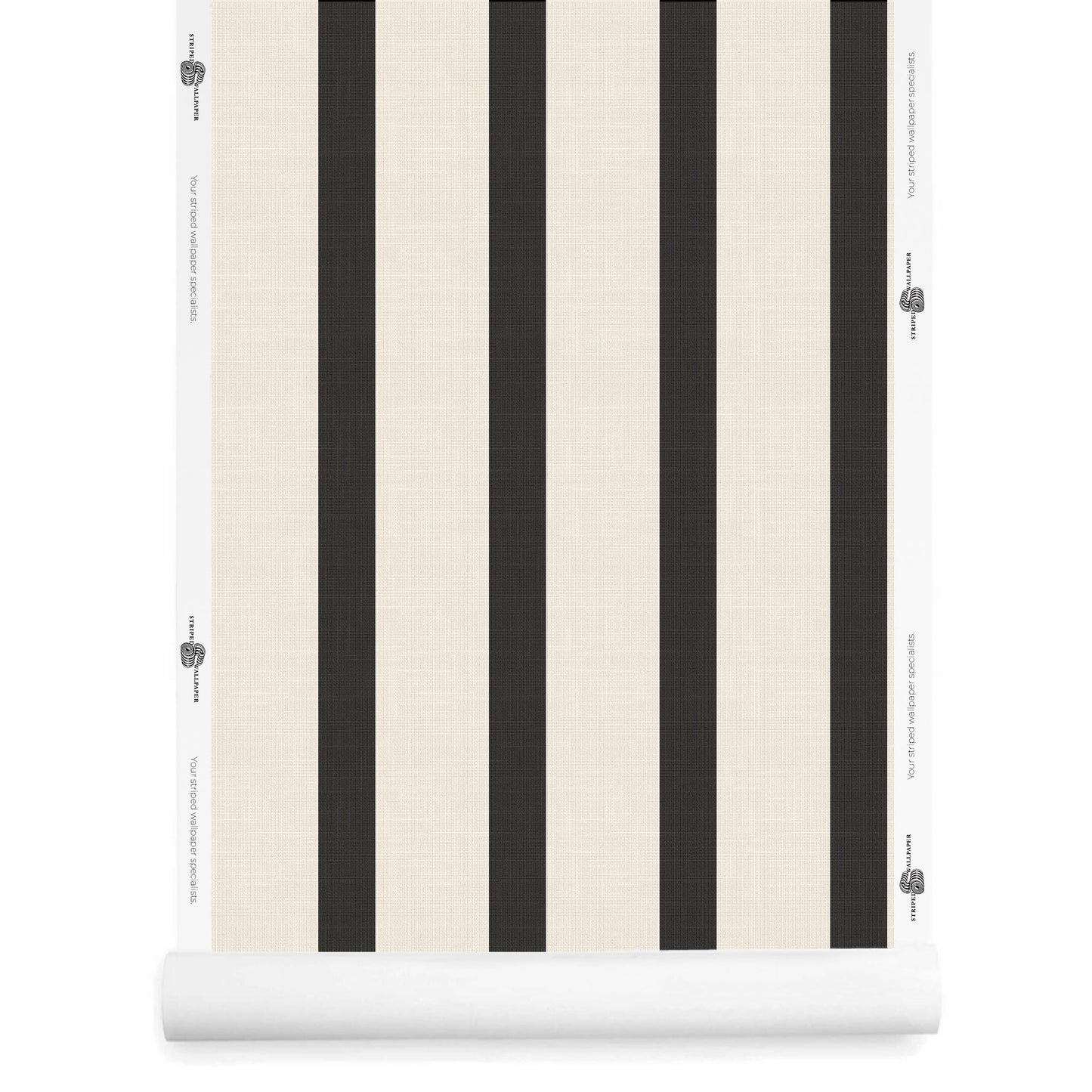 Black and Cream Striped Wallpaper with Linen Finish – Seahorn pattern roll view