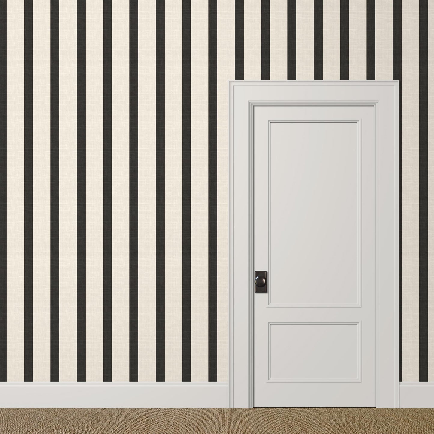 Seahorn wallpaper pattern detail – black and cream stripes on soft linen texture