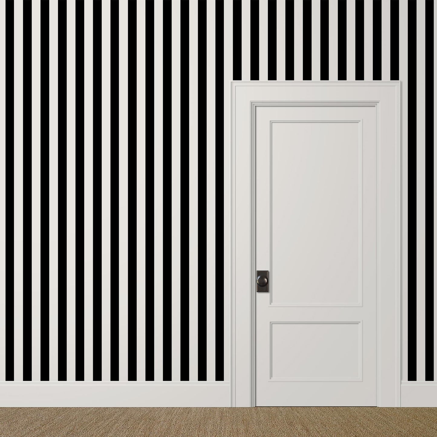 Classic black and ivory striped wallpaper for dining rooms, studies, and hallways