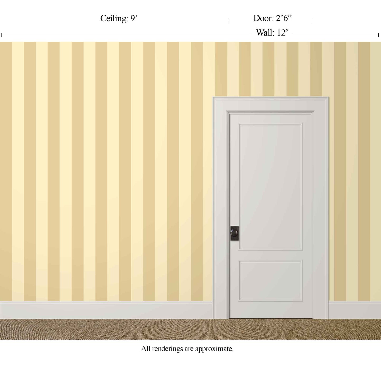 Wide butter yellow striped wallpaper in a classic dining room