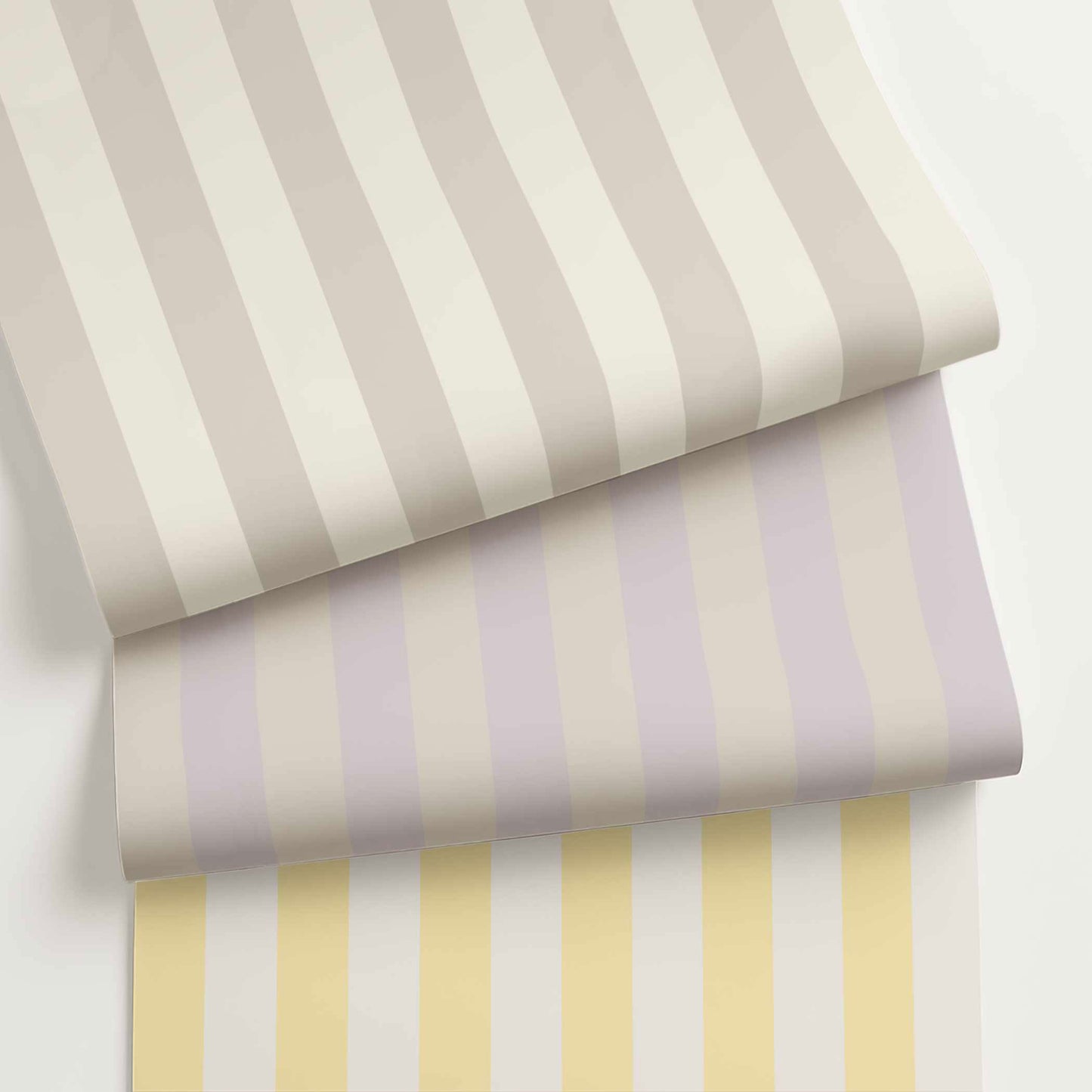 Customizable simple striped wallpaper in a 1-inch stripe pattern, shown in fresh colors for transitional traditional and preppy interiors.