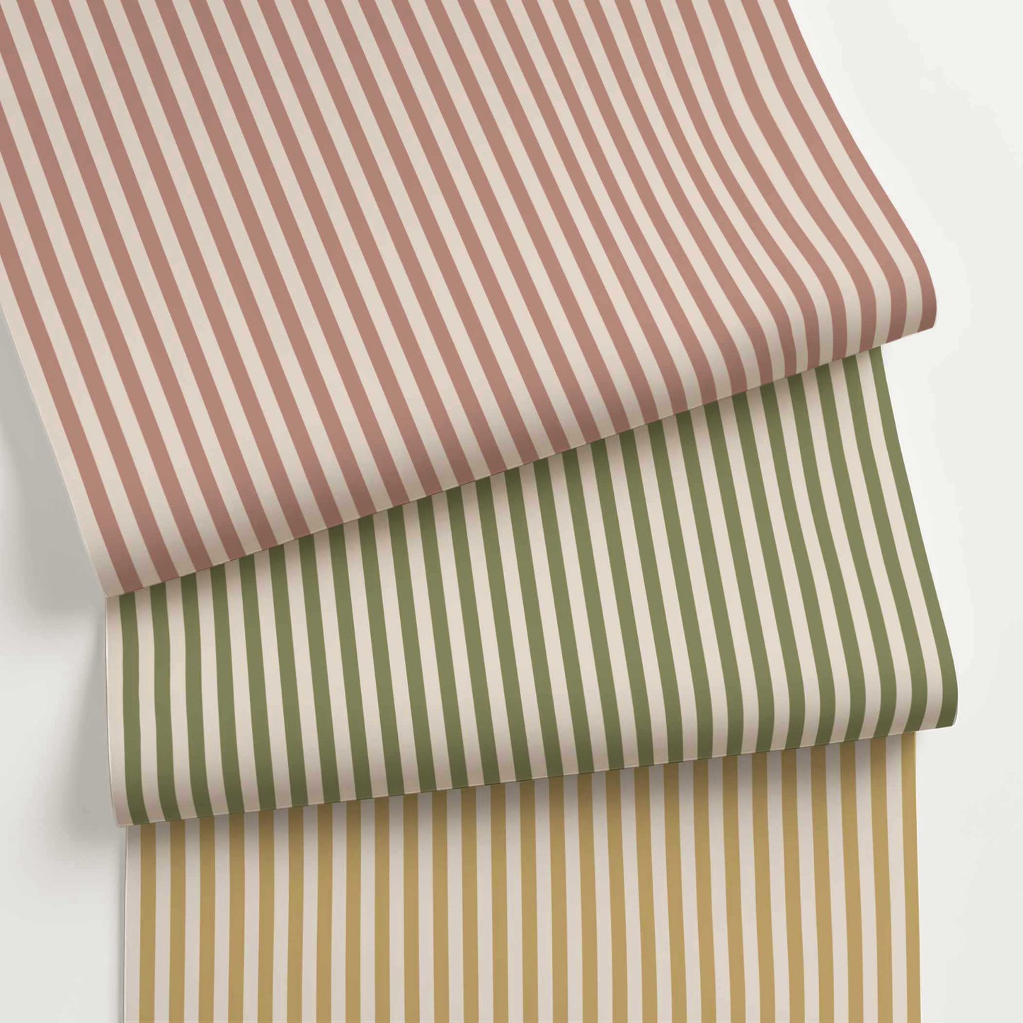 Customizable narrow striped wallpaper in a half-inch stripe pattern, shown in soft neutrals for tailored, transitional interiors.