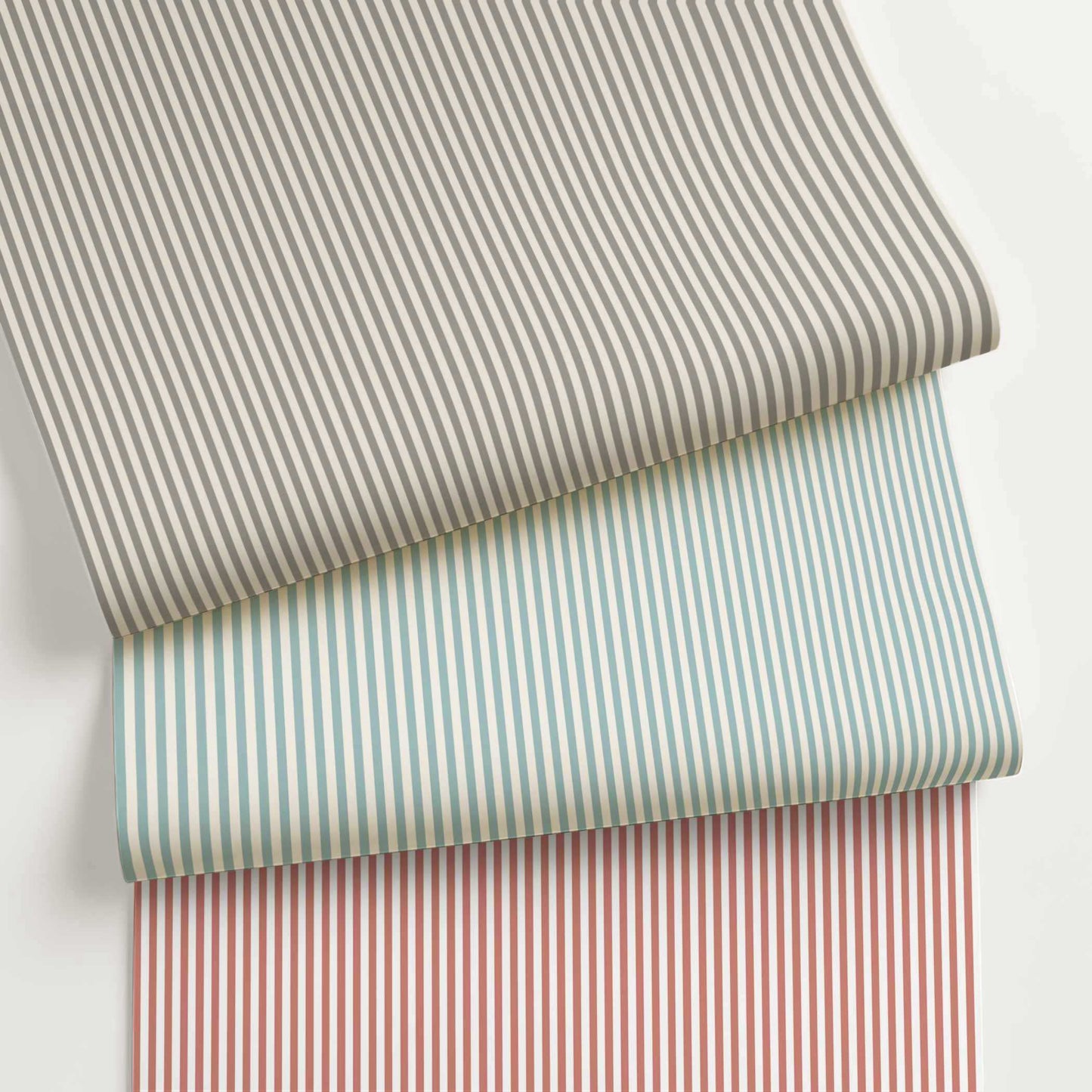 Custom small striped wallpaper in a quarter-inch stripe pattern, shown in various colors for refined, minimalist interiors.