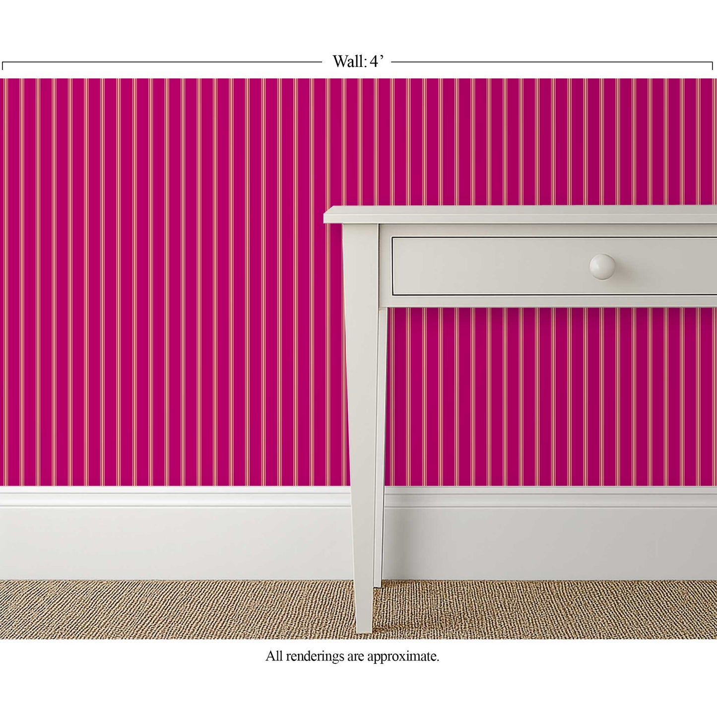 fuchsia ticking stripe wallpaper in a pre-dinner cocktail space