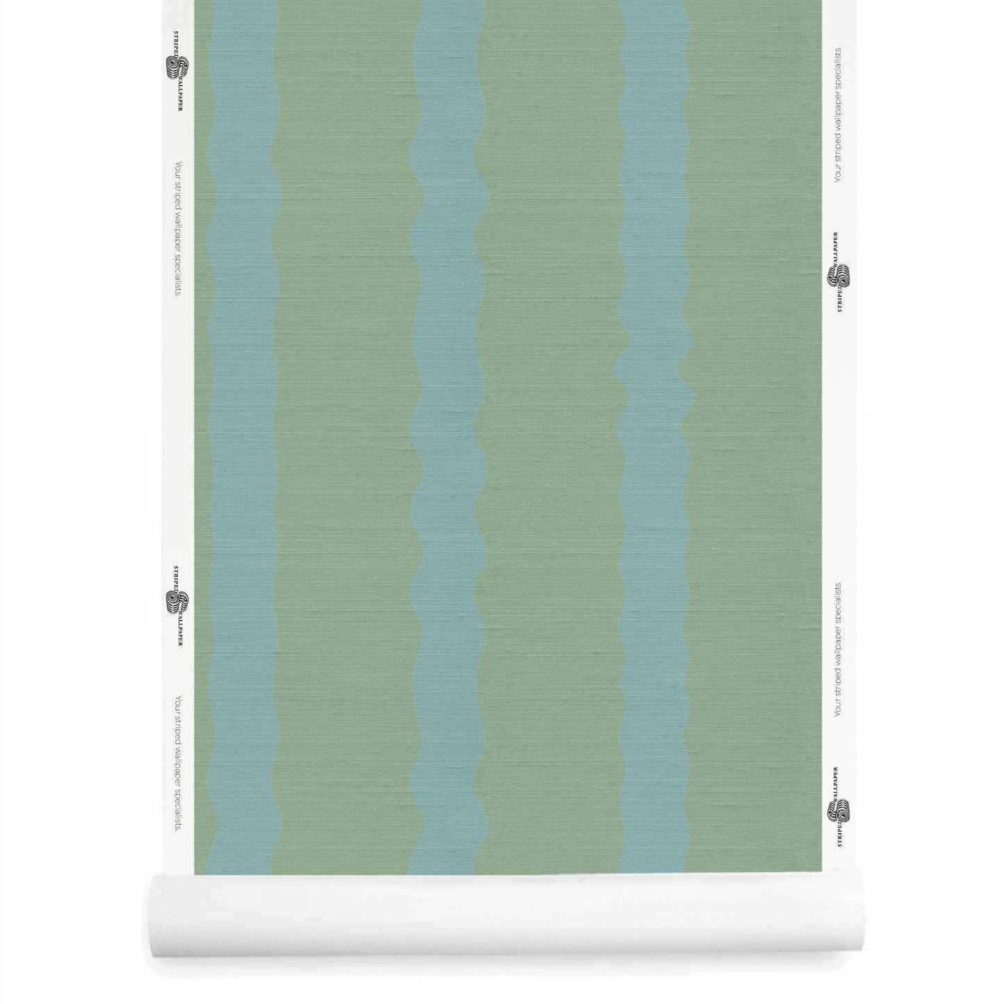 Roll of Green and Blue Wavy Striped Wallpaper – Maiden Celadon Eucalyptus