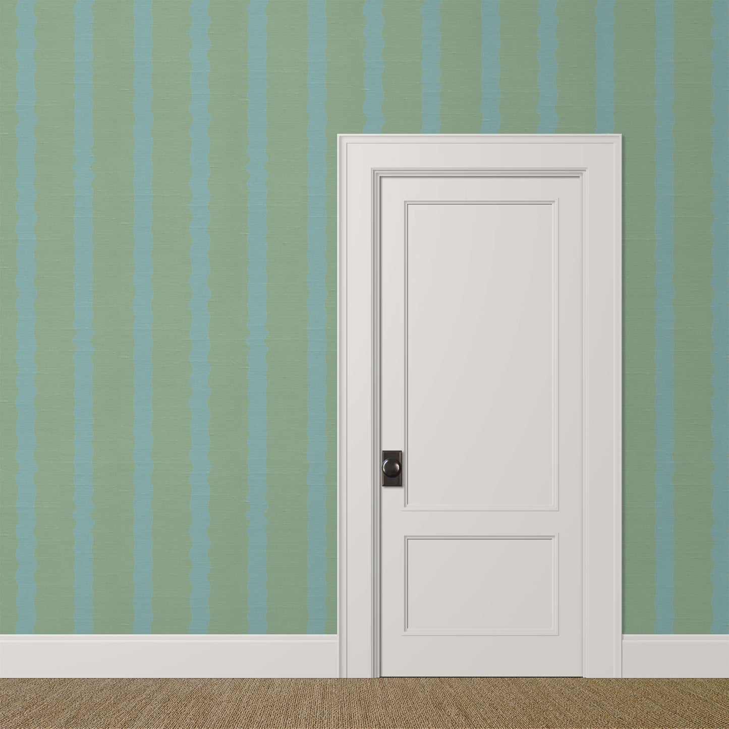 Room with Green and Blue Wavy Striped Wallpaper – Maiden Celadon Eucalyptus