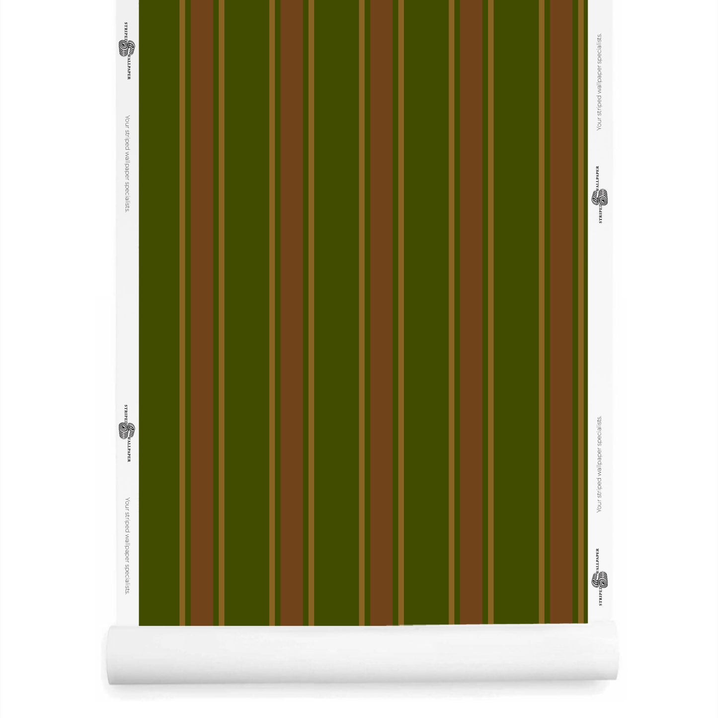 Roll of Green and Brown Striped Wallpaper – La Solana Canopy Hide Syrup