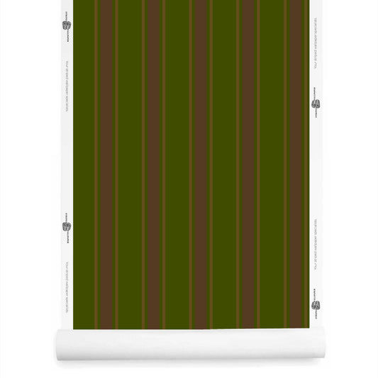 Roll of Green and Brown Striped Wallpaper – La Solana Canopy Mud Chocolate