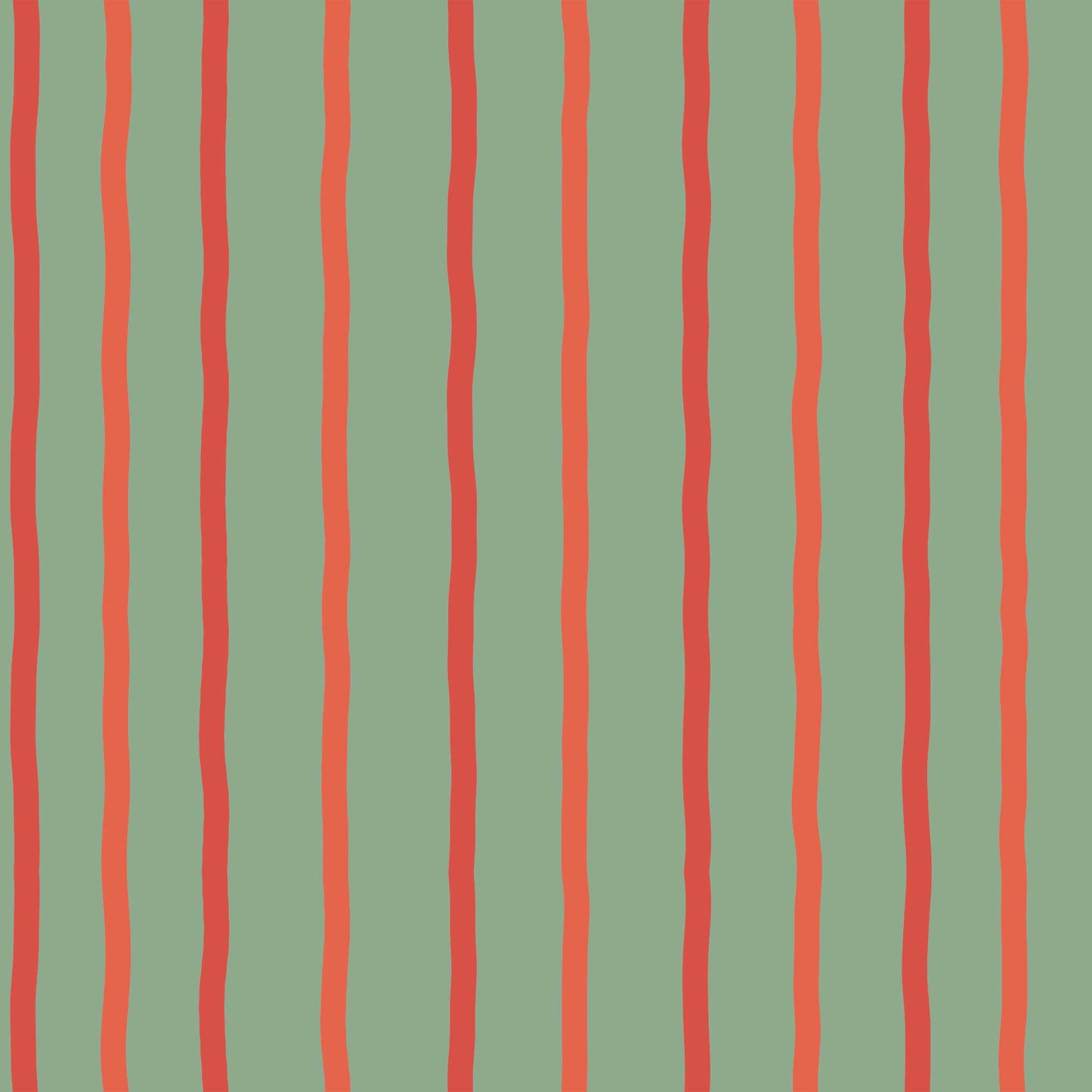 Green and Red Striped Wallpaper Pattern – Earlham – Celadon, Sedona, Bright Brick