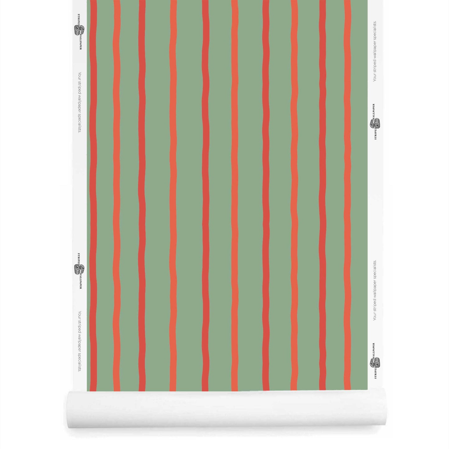 Red and Green Striped Wallpaper Roll – Earlham – Painterly Desert Modern Stripe