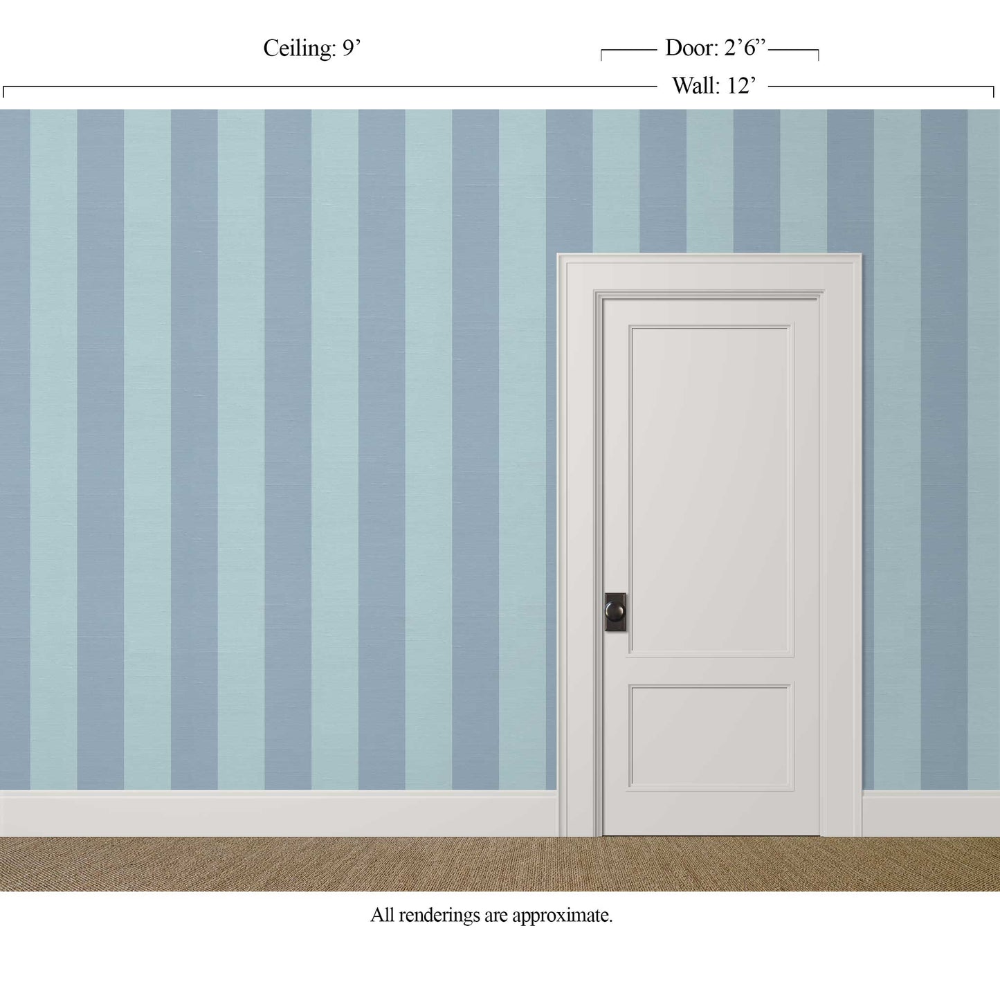 Light blue striped wallpaper with silk finish in an airy interior