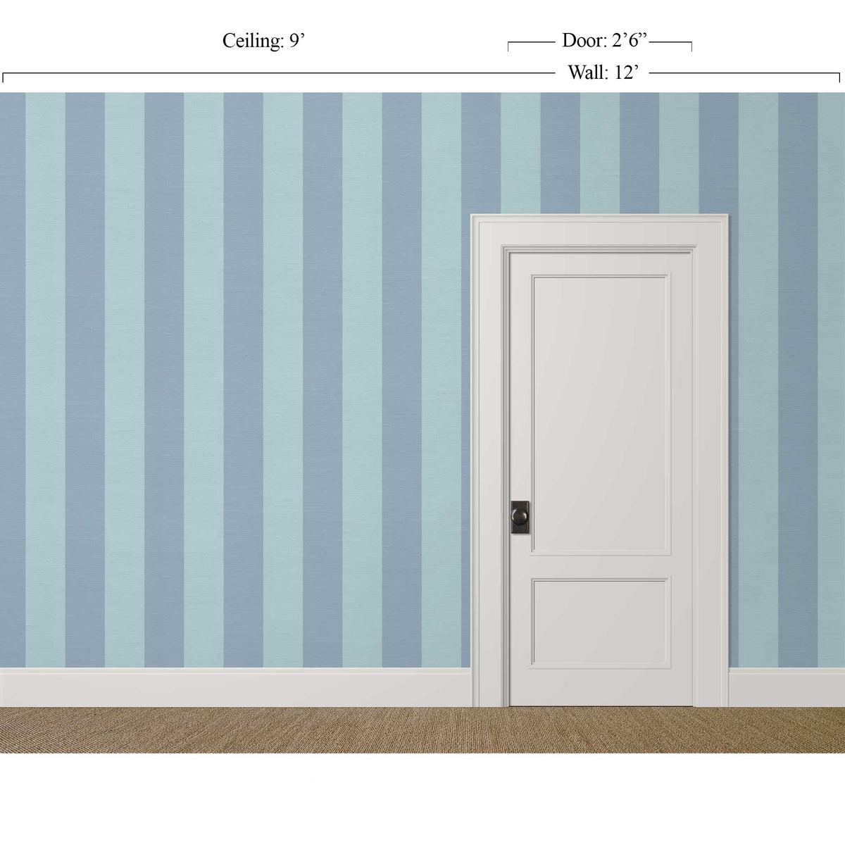 Light blue striped wallpaper with silk finish in an airy interior