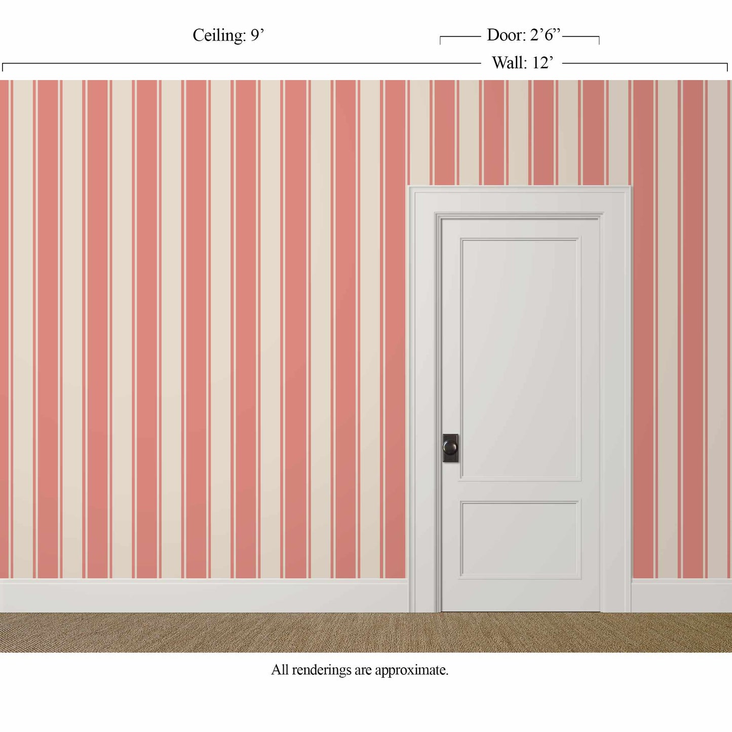 pink and cream striped wallpaper in a traditional dining room