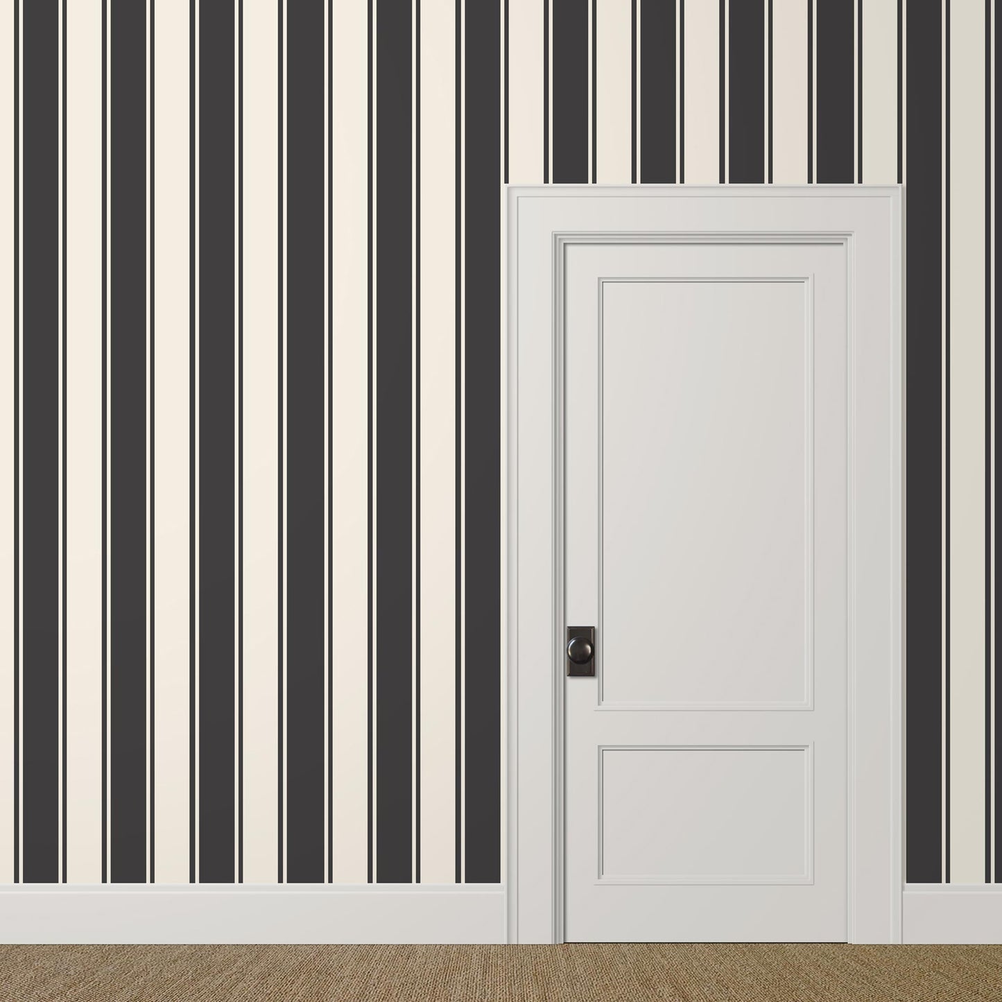 Large-scale black and cream striped wallpaper in a classic dining room – Whitfield