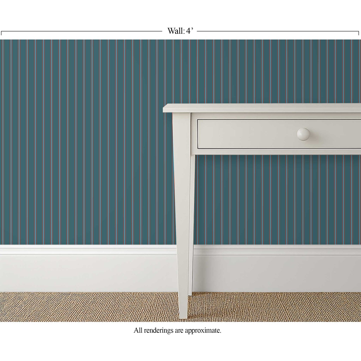 Red and blue ticking stripe wallpaper in a modern office interior