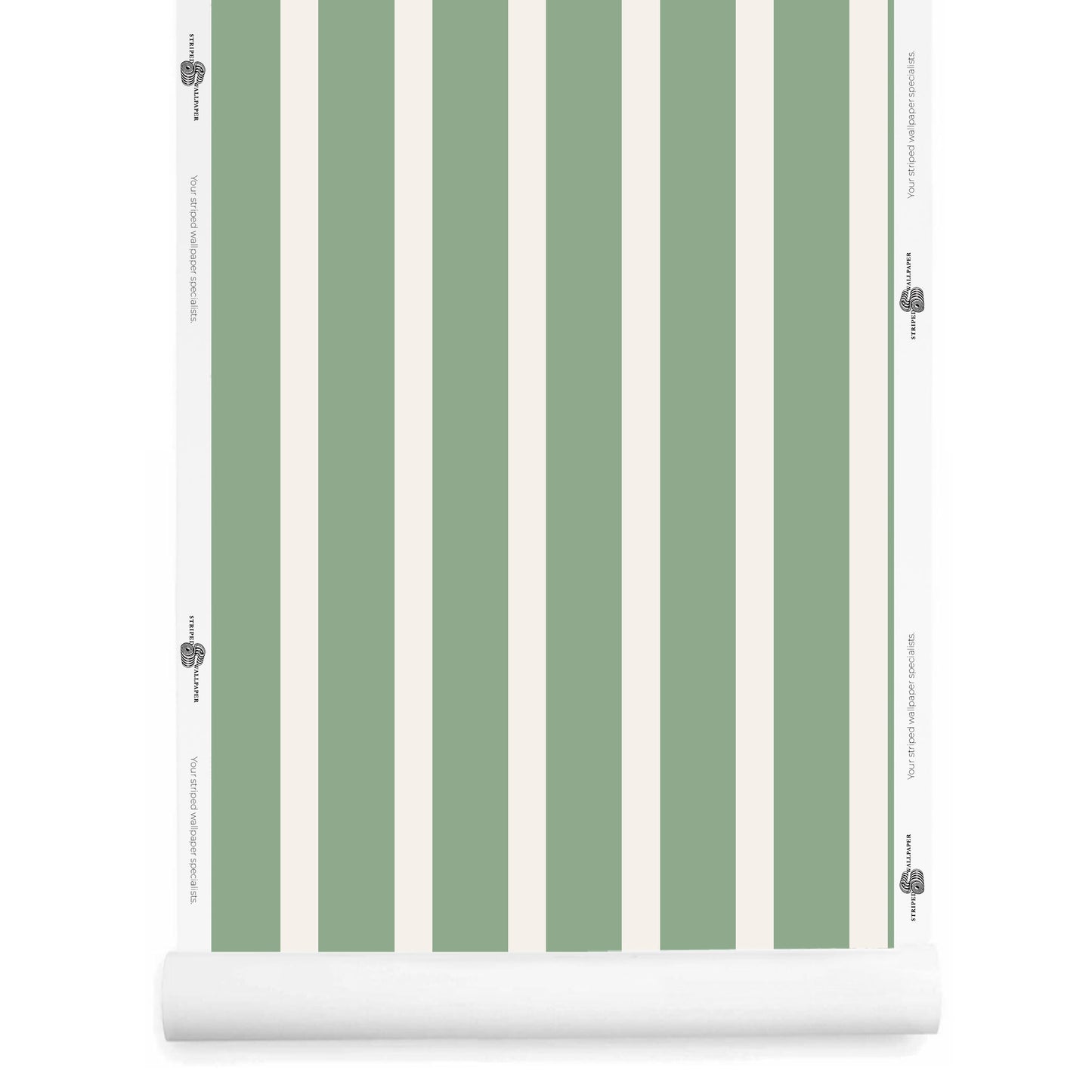 Sage striped wallpaper roll – Morslay pattern in celadon and soft cream