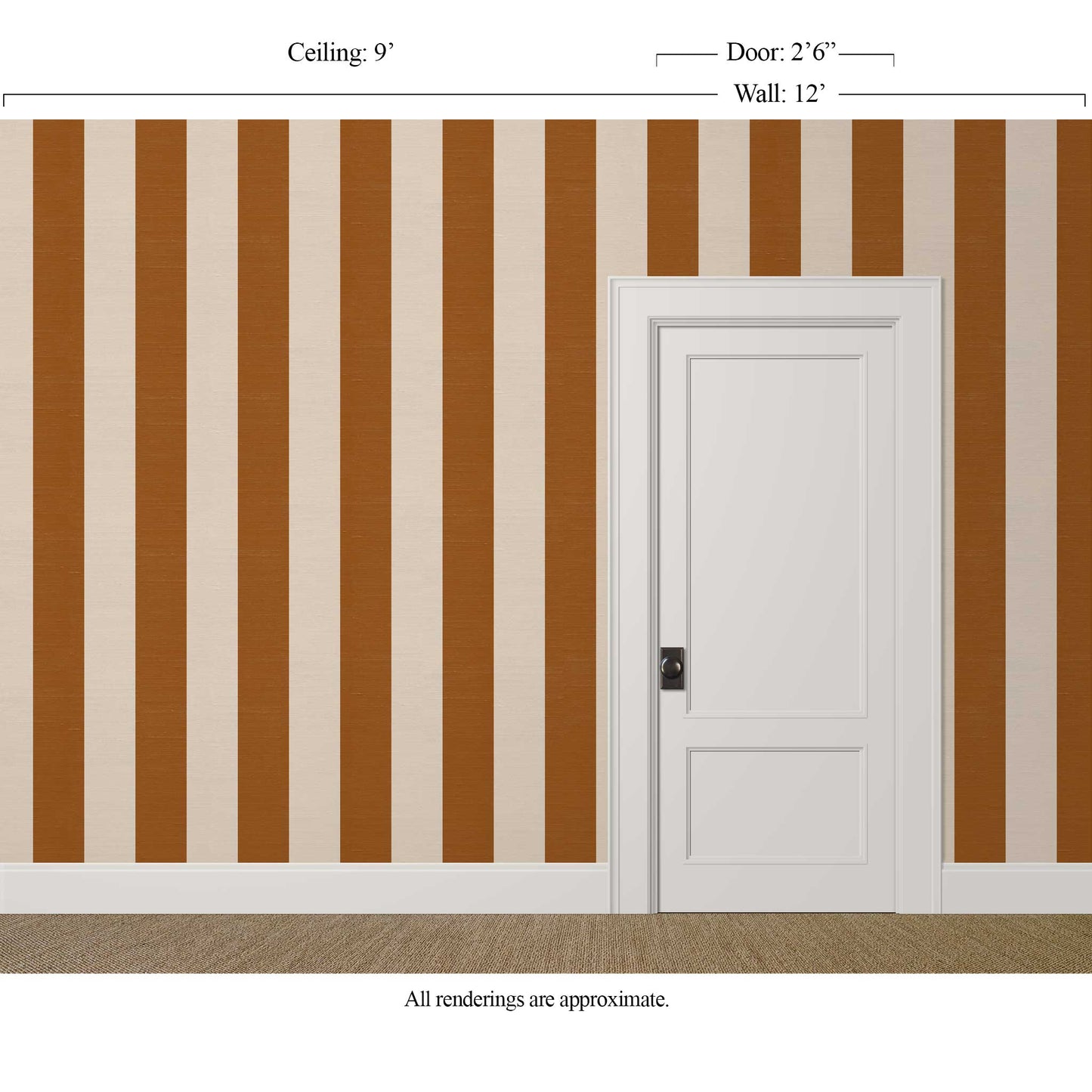 Wide spice brown striped wallpaper with silk finish in a collected dining room
