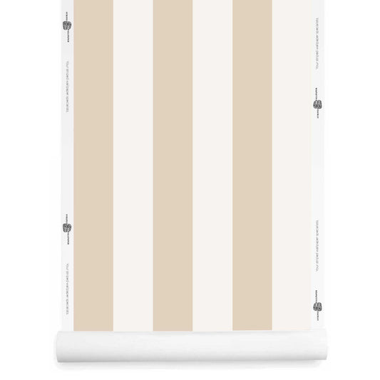 Tan and white striped wallpaper roll on white background - Grandeur