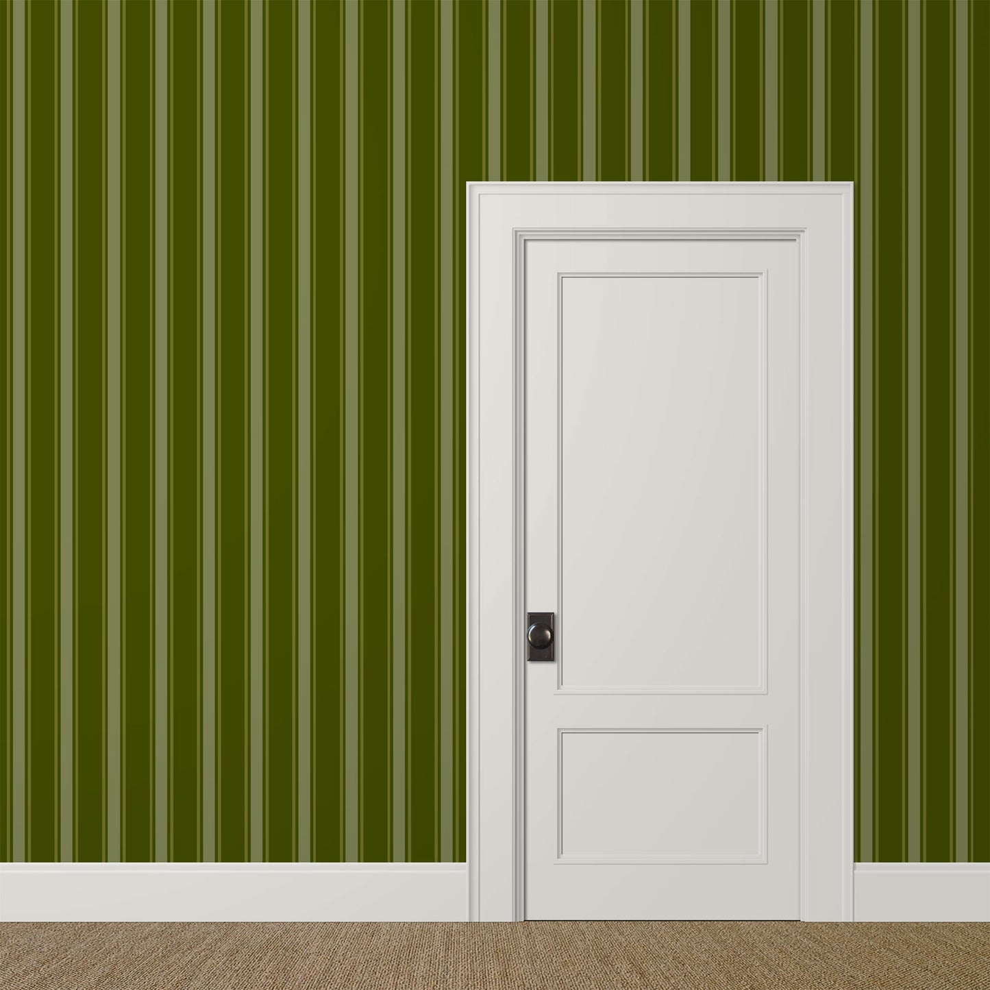 Moody green striped wallpaper in a traditional study or library – La Solana pattern