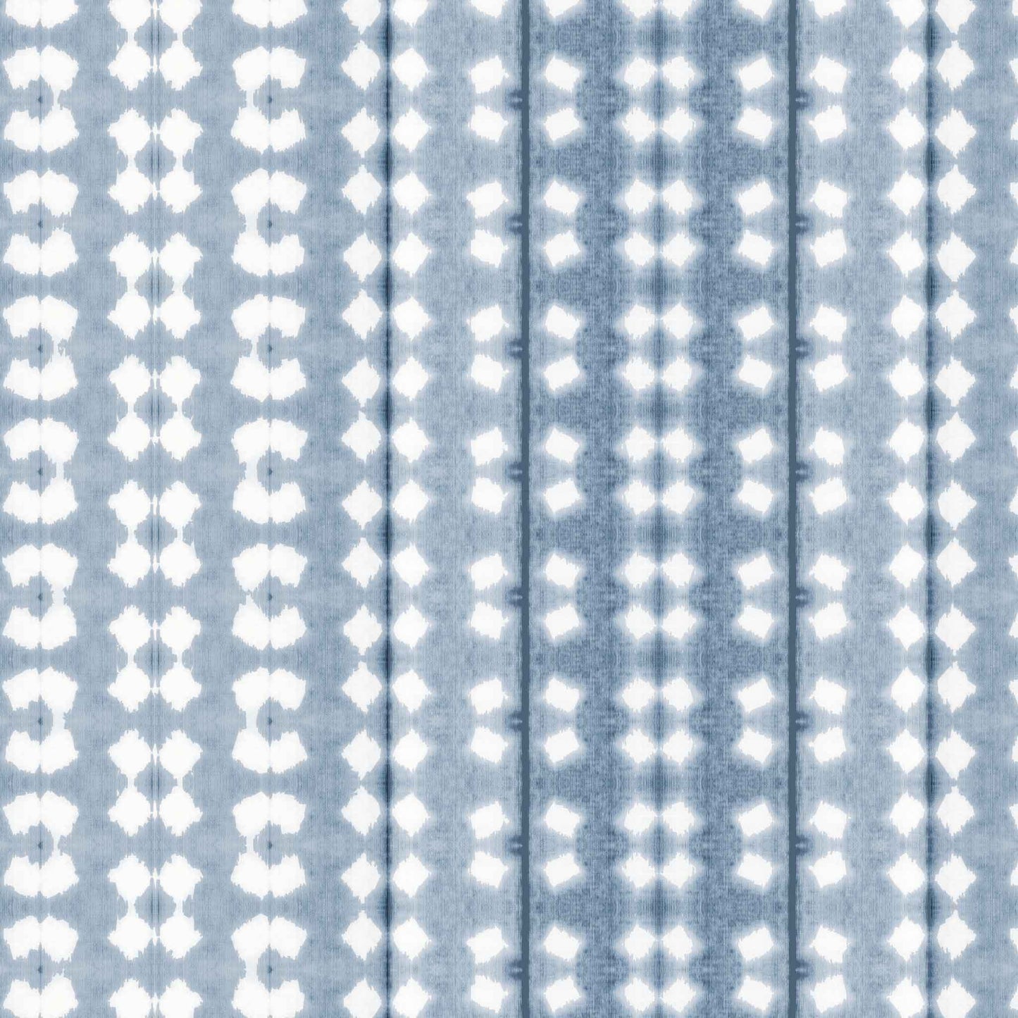 Ombre wallpaper with stripes in dusty blue, showing rhythmic resist-dye details and tonal gradient pattern.