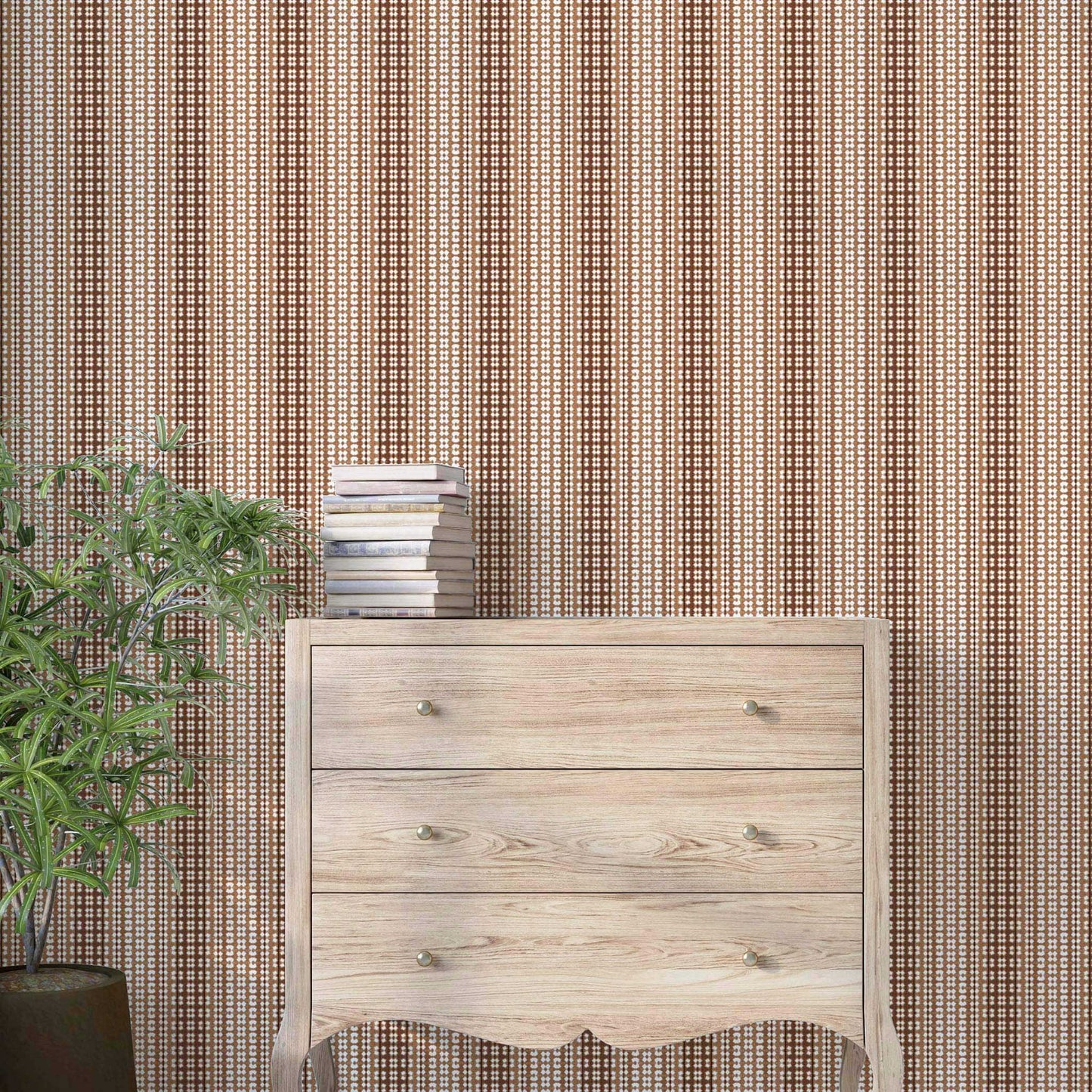 Mocha ombre striped wallpaper in a cozy room, adding richness and texture to contemporary decor.