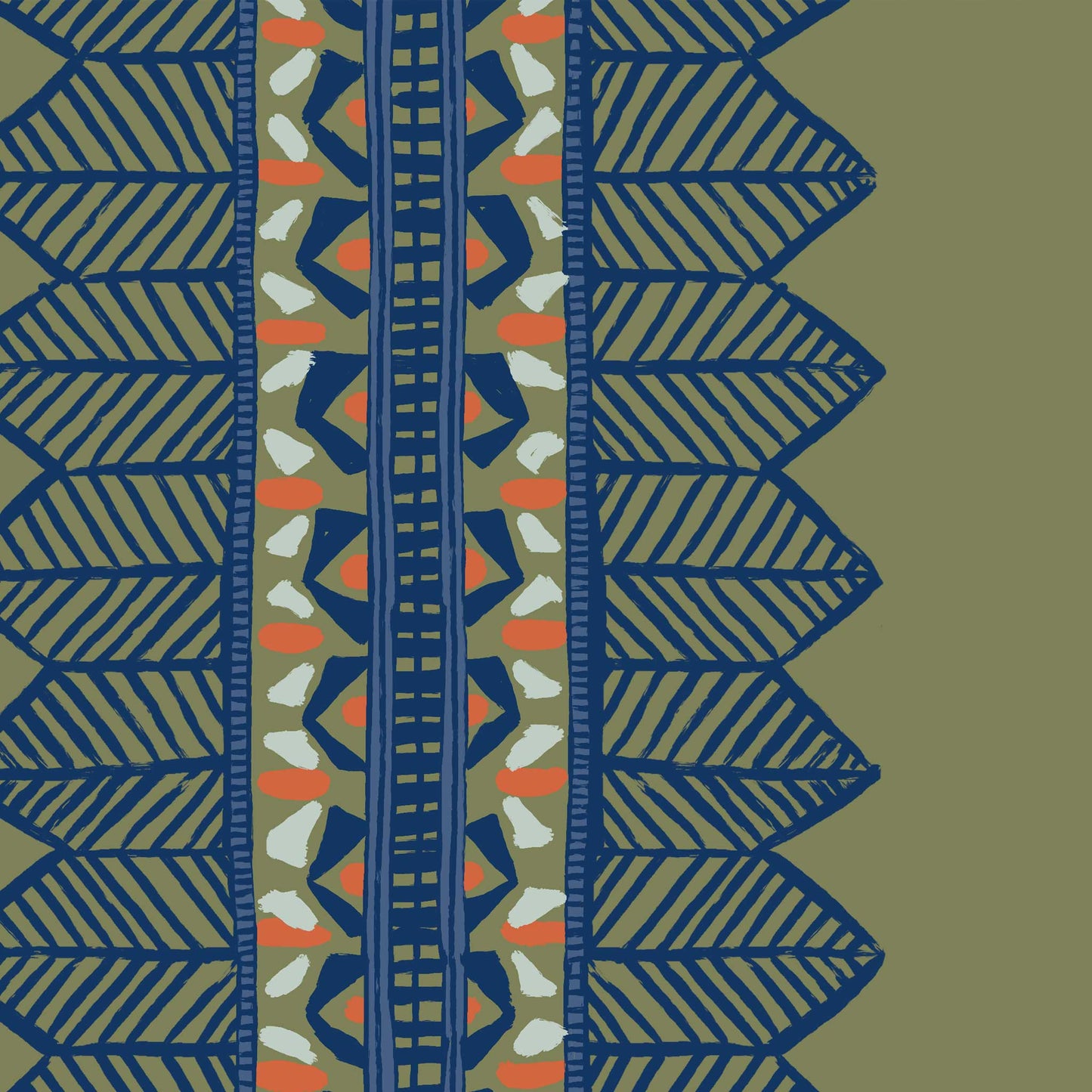Earthy olive bohemian wallpaper with stripe pattern and hand-painted feel