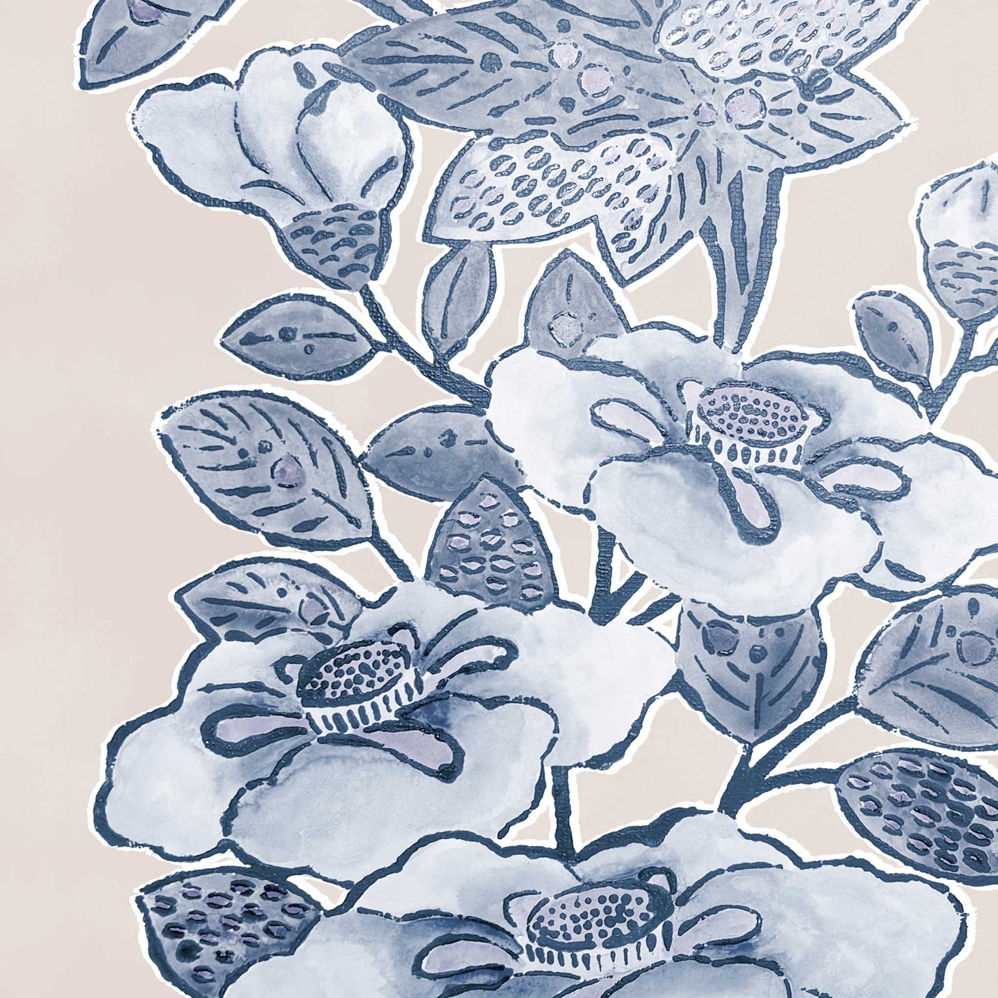 striped floral wallpaper pattern in lapis blue with intricate navy flower motifs