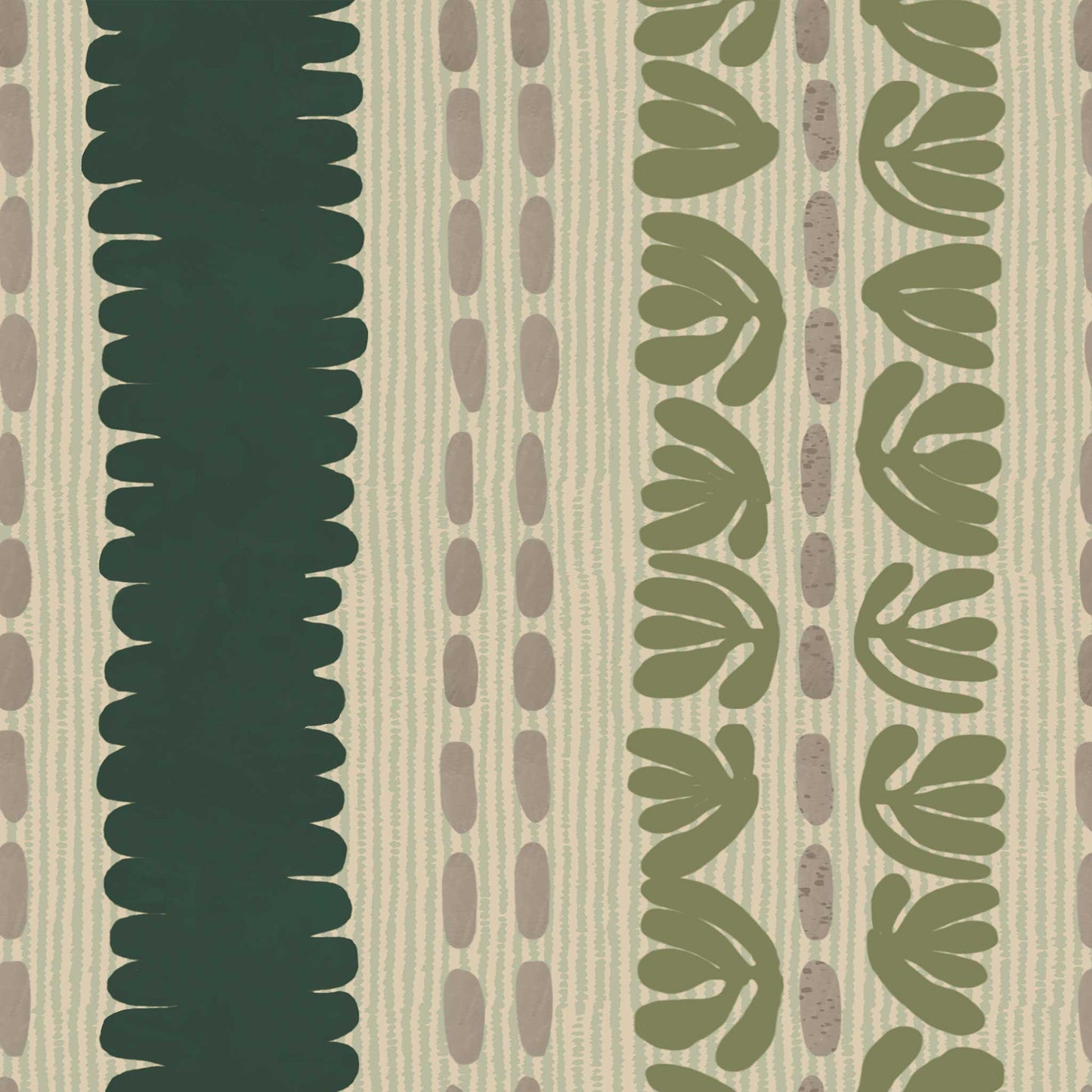 Olive green freeform stripe wallpaper with grounded, painterly brushstroke effect