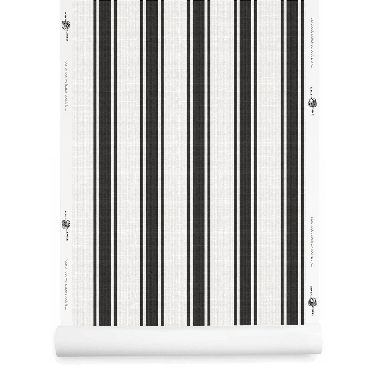 White and black striped wallpaper roll with linen texture and resort-prep style – La Solana