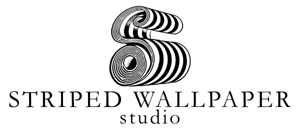 Logo of Striped Wallpaper Studio with a stylized design on a white background