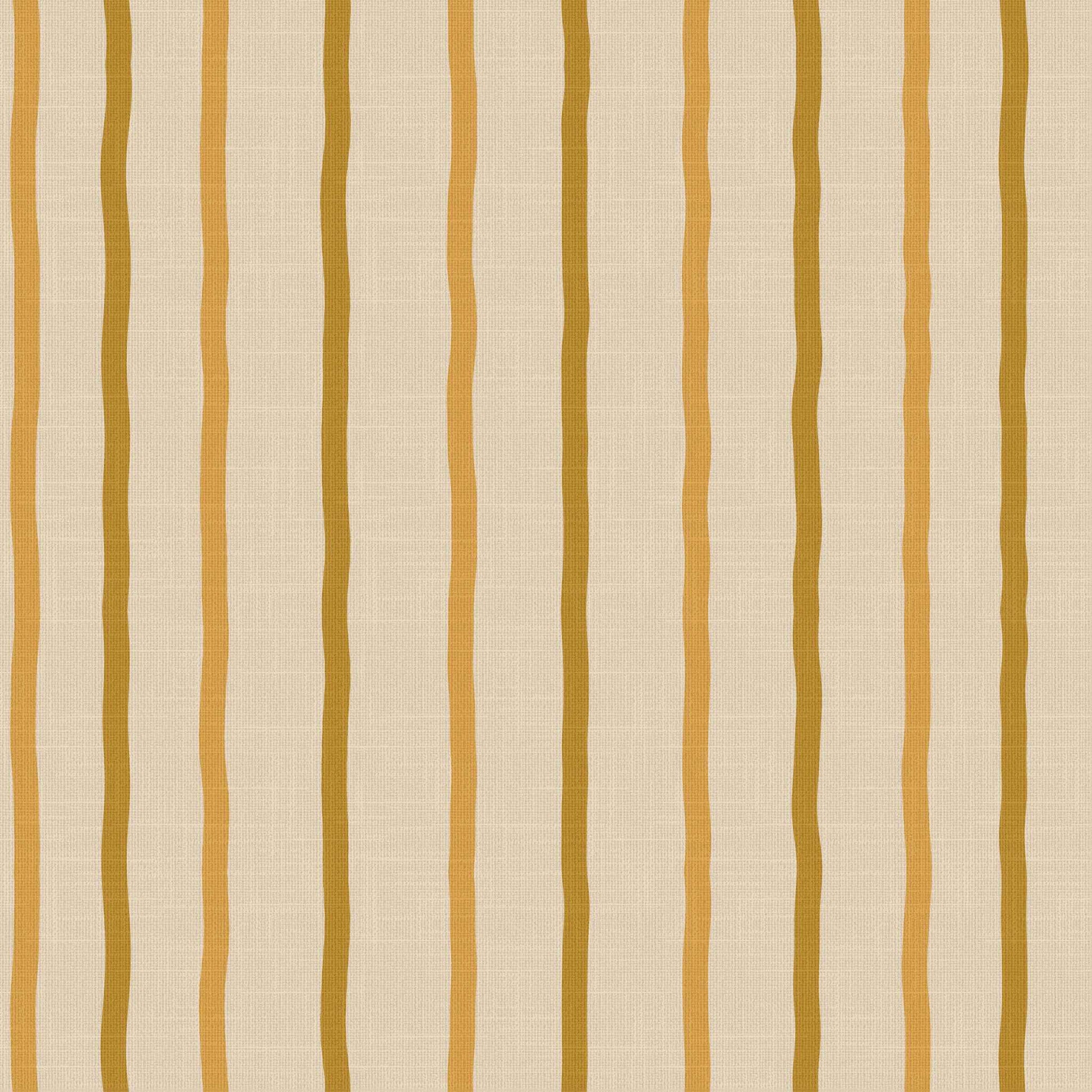 Earlham wallpaper pattern detail – amber stripes in String, Ingot, and Villa yellows on linen finish