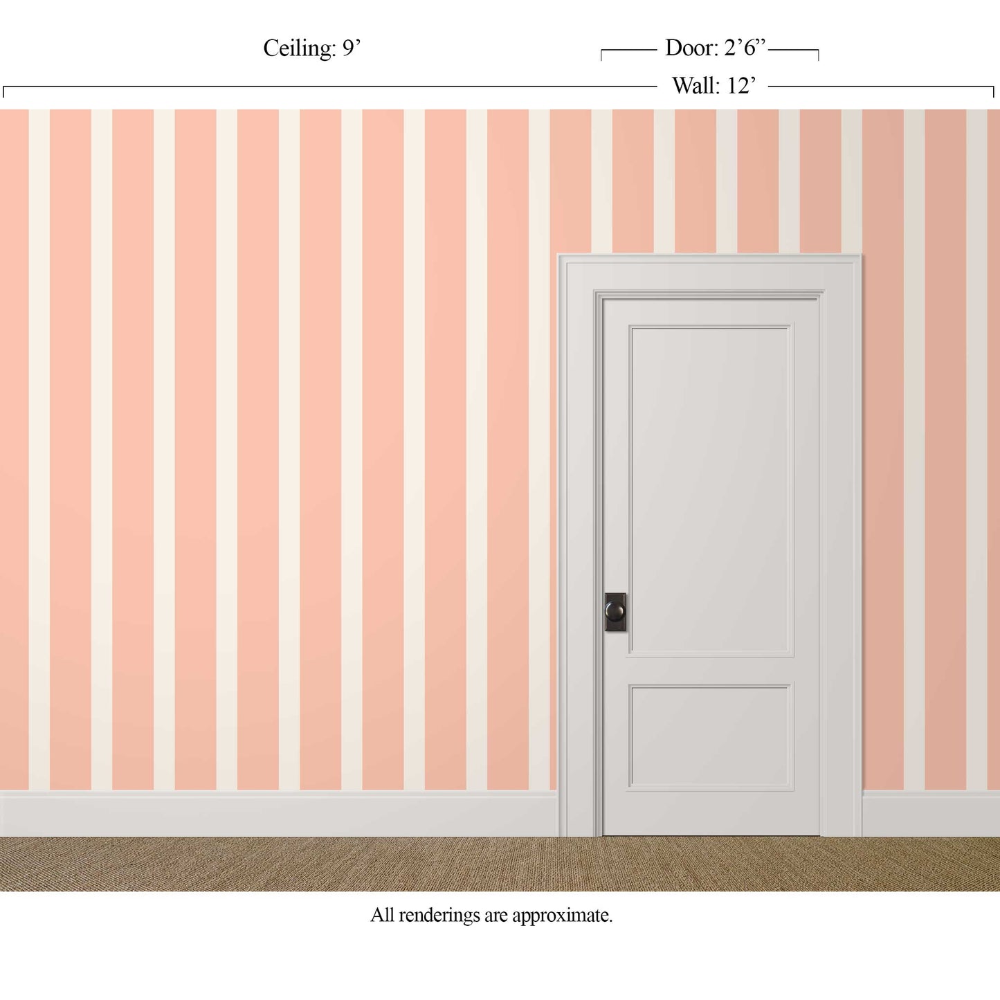 Large-scale apricot and white striped wallpaper in a refined dining room