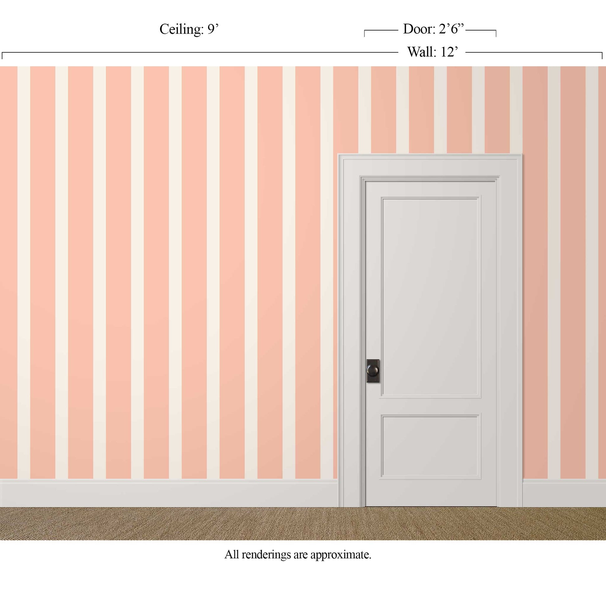 Large-scale apricot and white striped wallpaper in a refined dining room