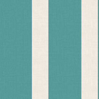 Marquette wallpaper pattern detail – saturated aqua and warm white vertical stripes on linen finish