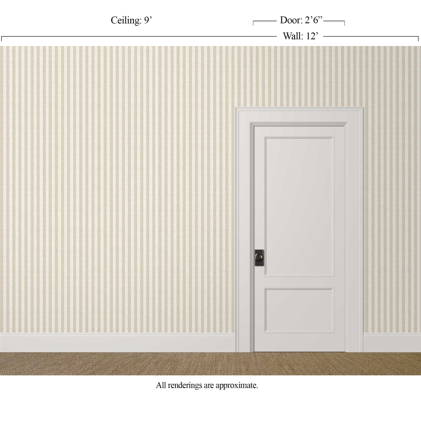 Thin beige and cream striped wallpaper with linen finish in a calm, tailored interior