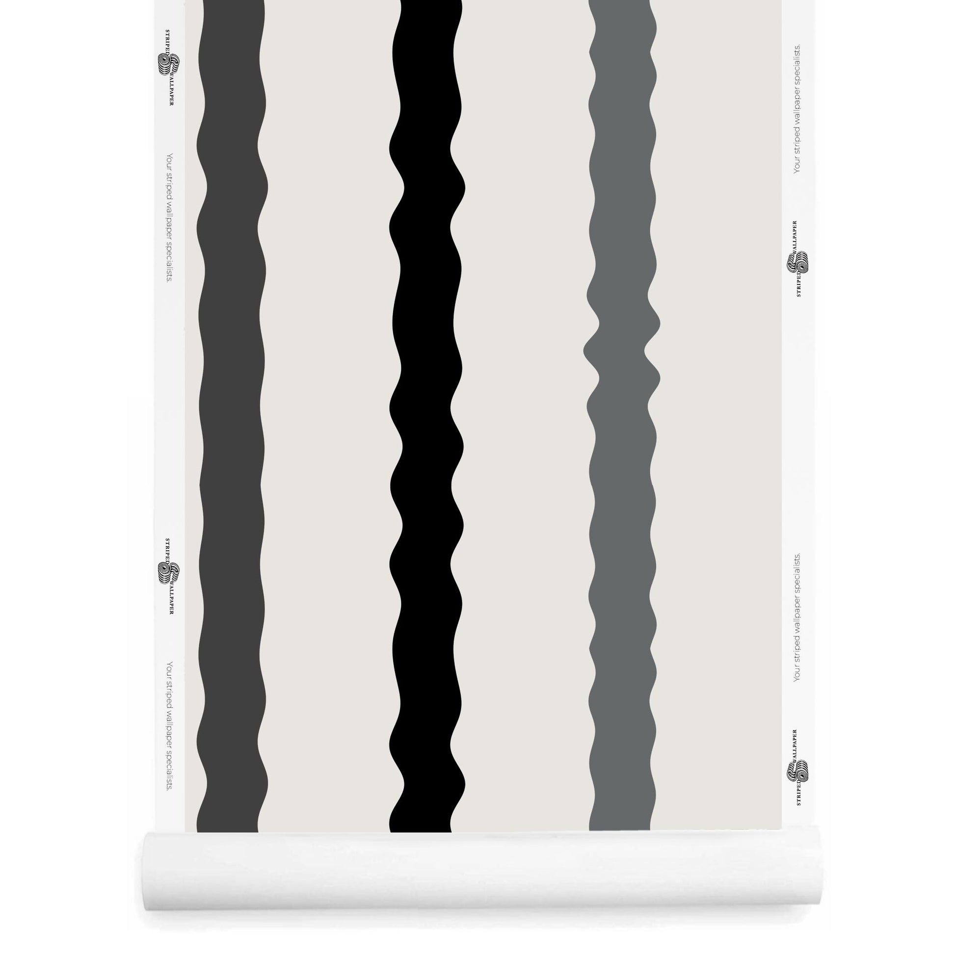 Black, grey, and white wavy stripe wallpaper roll – Maiden