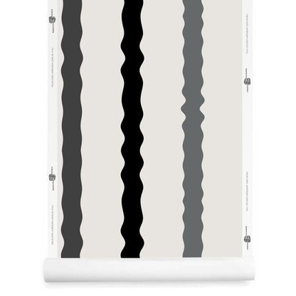 Black, grey, and white wavy stripe wallpaper roll – Maiden