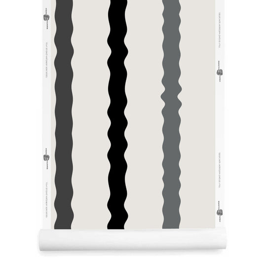 Black, grey, and white wavy stripe wallpaper roll – Maiden