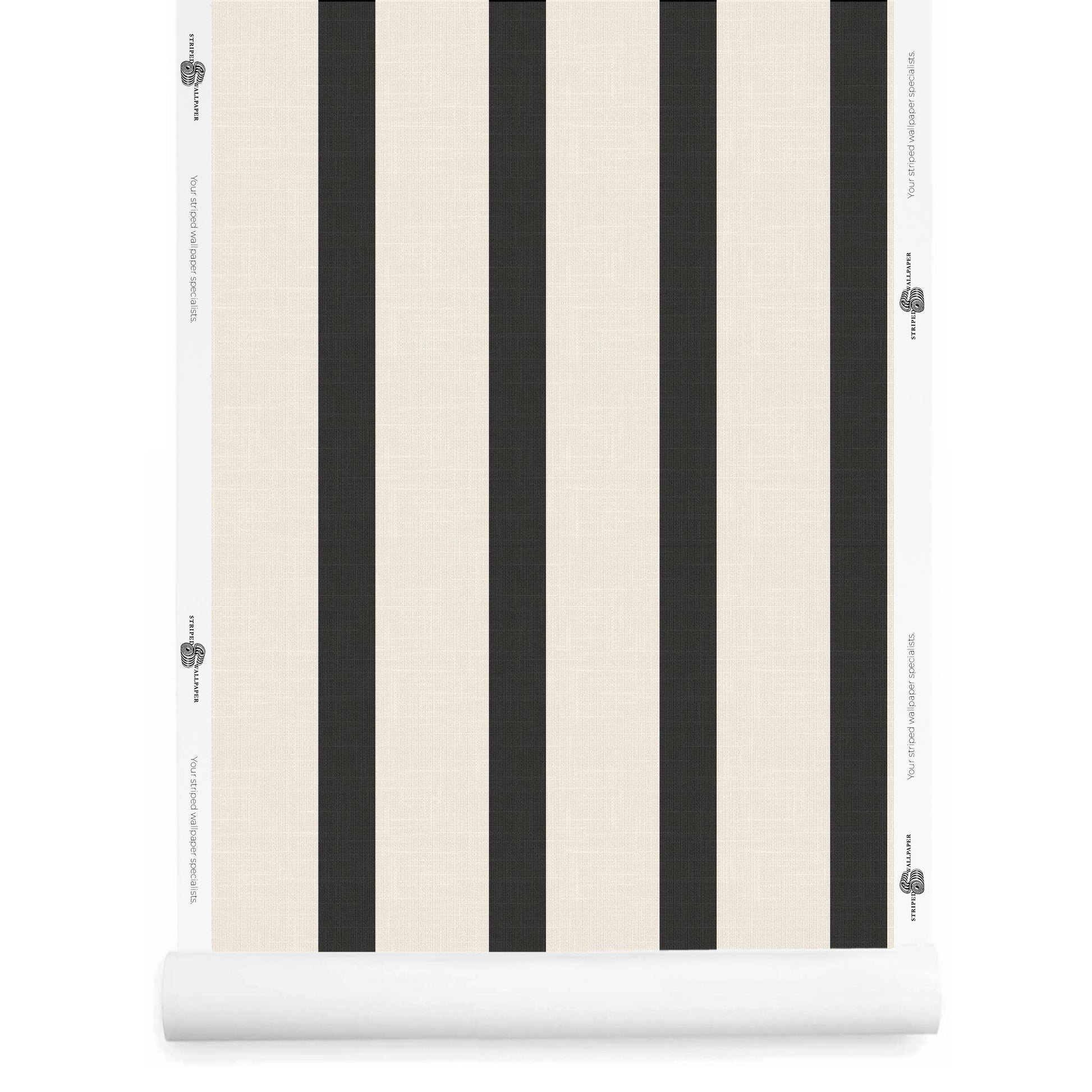 Black and Cream Striped Wallpaper with Linen Finish – Seahorn pattern roll view