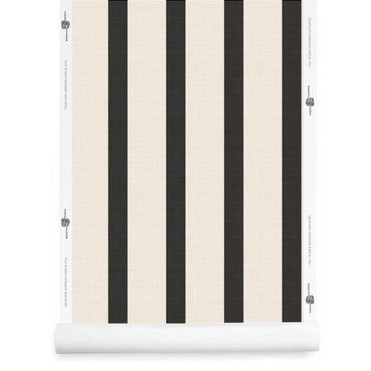 Black and Cream Striped Wallpaper with Linen Finish – Seahorn pattern roll view