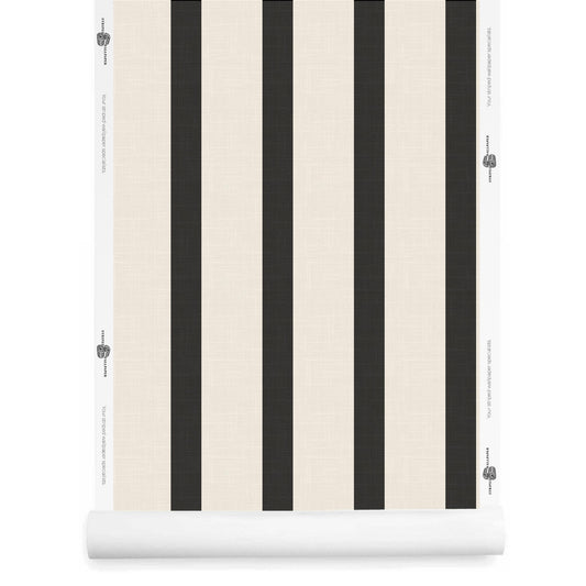 Black and Cream Striped Wallpaper with Linen Finish – Seahorn pattern roll view