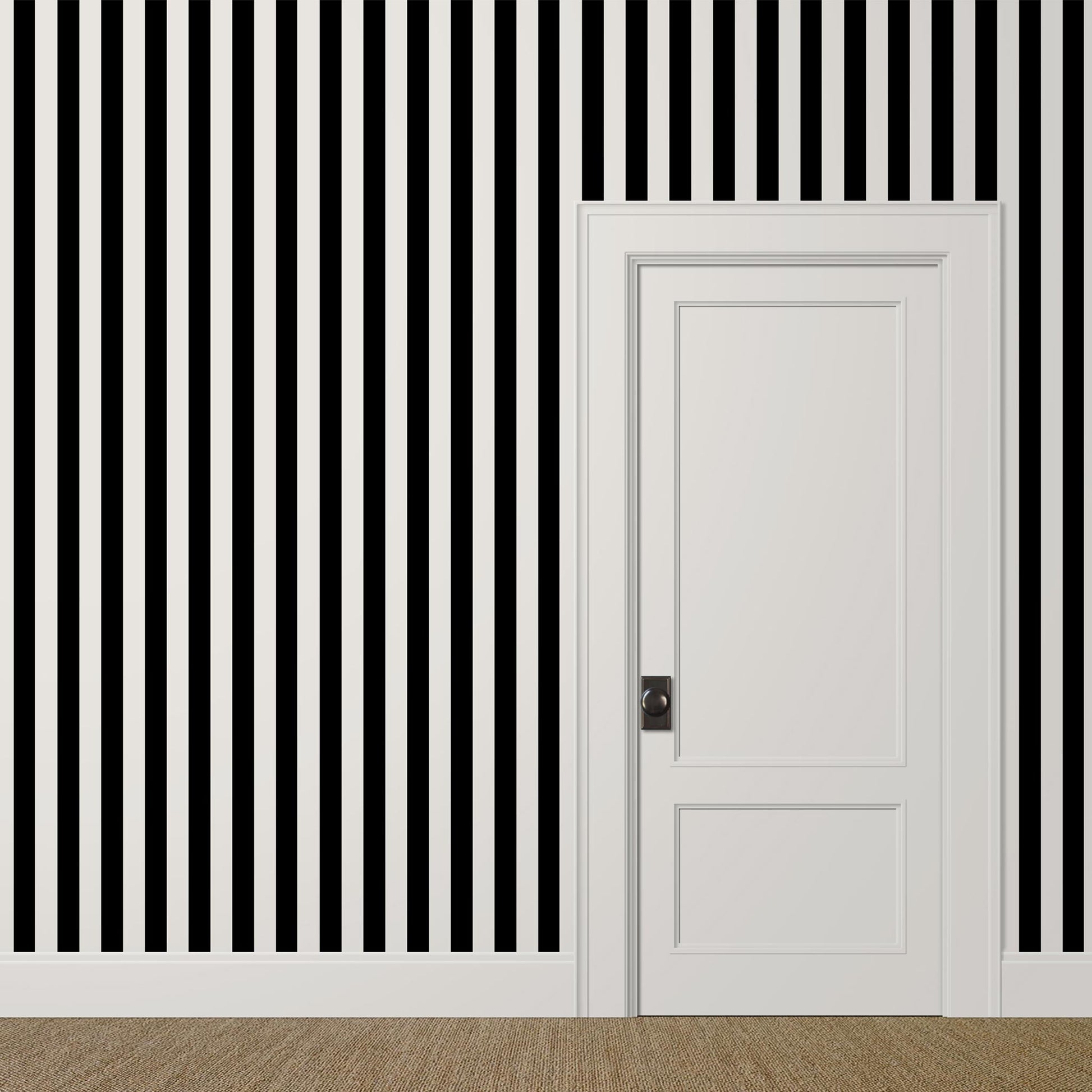 Classic black and ivory striped wallpaper for dining rooms, studies, and hallways
