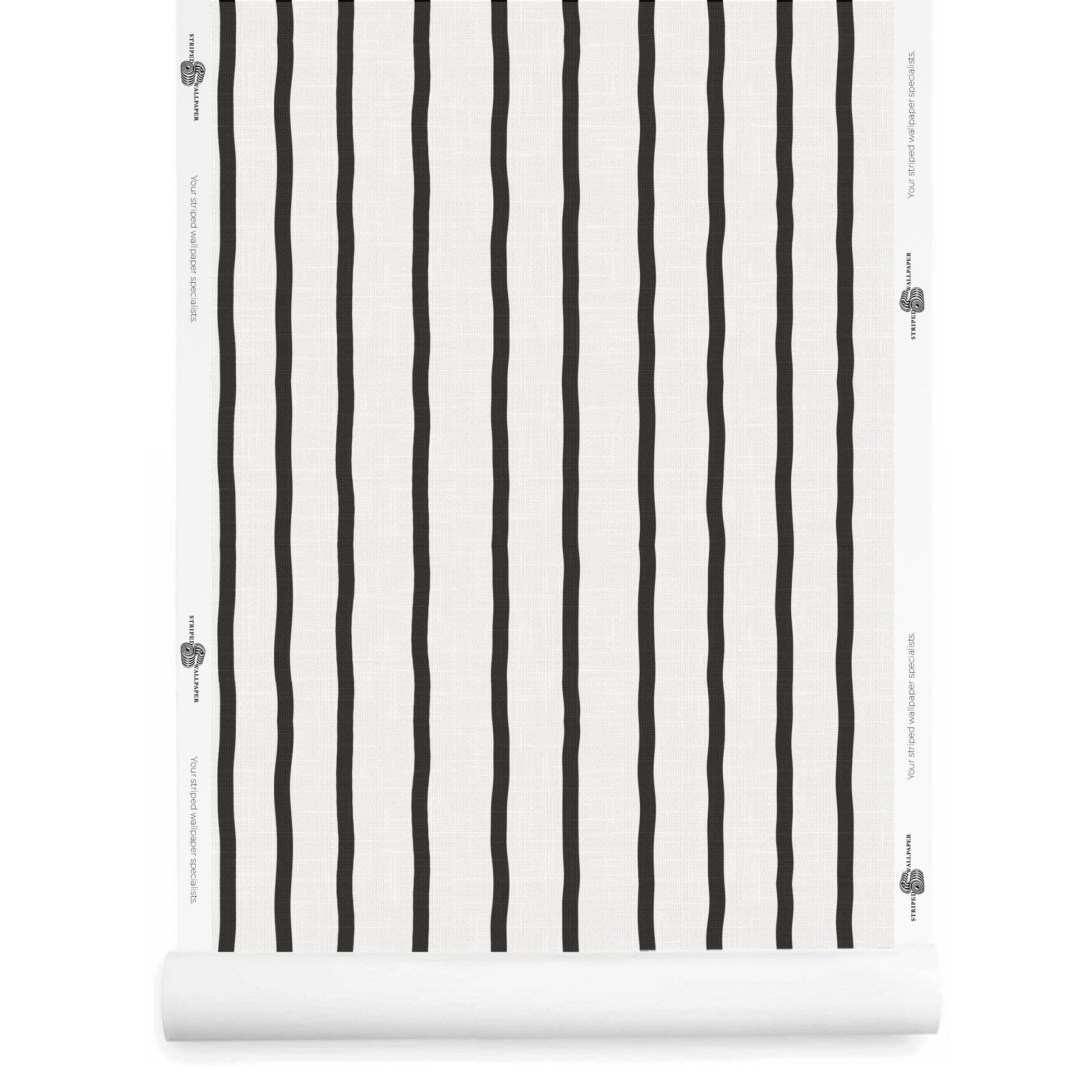 Black and white painted stripe wallpaper roll with linen finish – Earlham