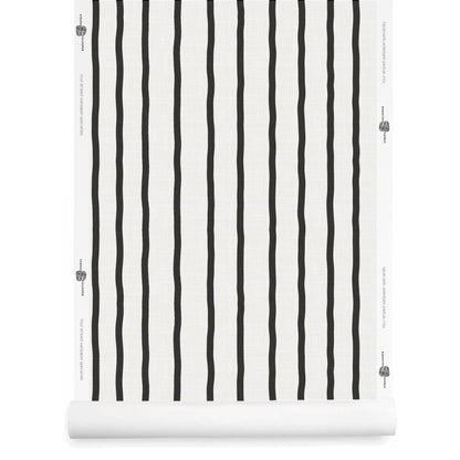 Black and white painted stripe wallpaper roll with linen finish – Earlham