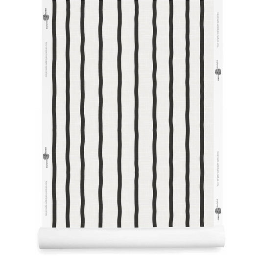 Black and white painted stripe wallpaper roll with linen finish – Earlham