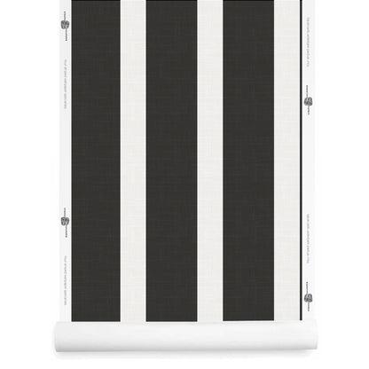 Black and White Wide Stripe Wallpaper Roll with Linen Finish Glenrose – Glenrose