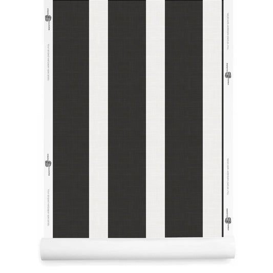 Black and White Wide Stripe Wallpaper Roll with Linen Finish Glenrose – Glenrose