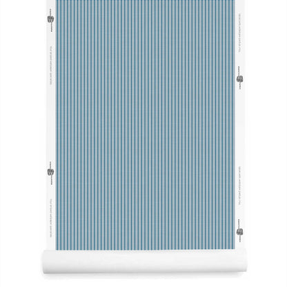 blue grey pinstripe wallpaper roll with linen-inspired finish