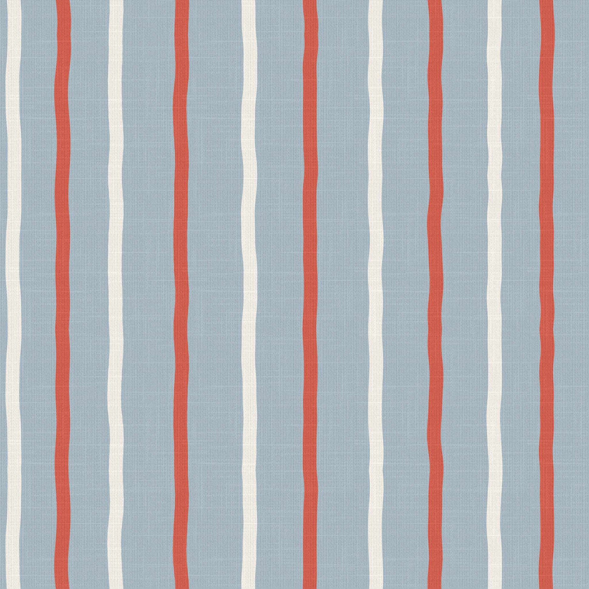 Earlham Seaview Bright Brick Ivory stripe wallpaper detail showing wavy vertical lines and linen texture